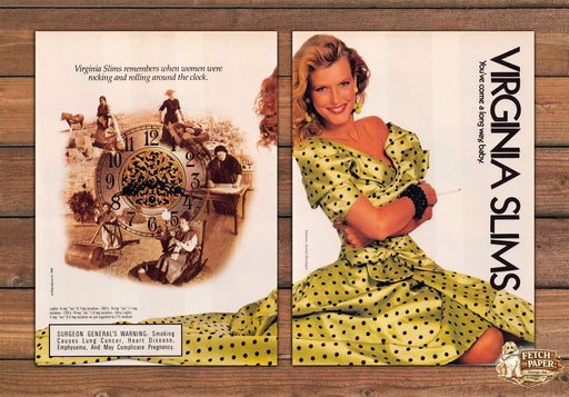 Virginia Slims Cigarettes 1980s Print Advertisement Ad (2 pgs) 1989 Around Clock