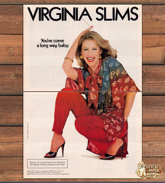 Virginia Slims Cigarettes Come a Long Way Baby Legs Print Ad 1981 1980s
