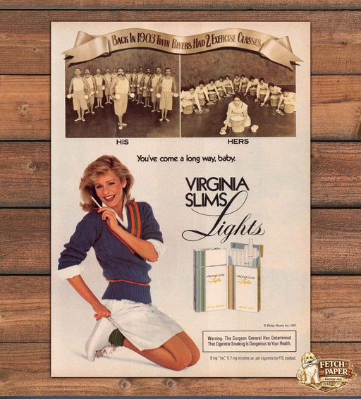 Virginia Slims Cigarettes Twin Rivers Exercise Class 1980s Print Ad 1983