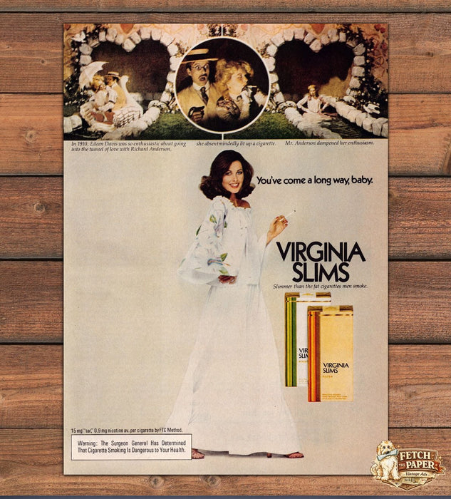 Virginia Slims Long Way Baby Tunnel of Love Floral Gown Print Ad 1978 1970s