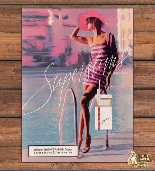 Virginia Slims Superslims Poolside Striped Dress Sexy Legs Print Ad 1991 1990s