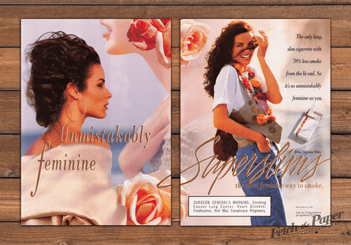 Virginia Slims Superslims Unmistakably Feminine Roses Print Ad 1992 1990s (2pgs)