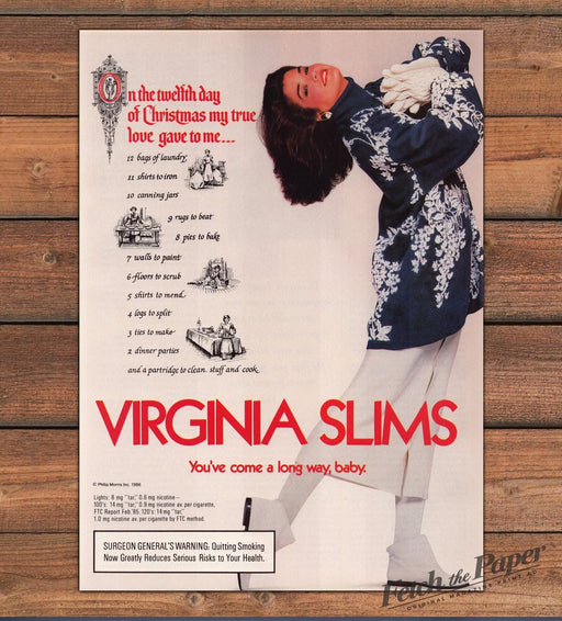 Virginia Slims Twelfth Day Of Christmas Ice Skater Print Ad 1986 1980s
