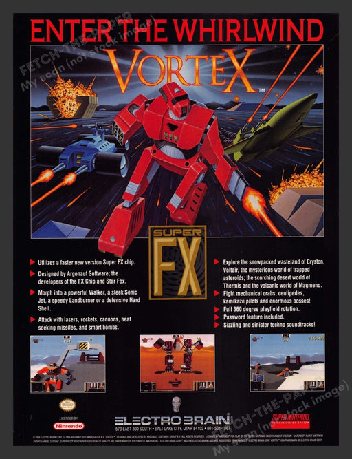 Vortex Super FX Video Game 1990s Print Advertisement Ad 1994