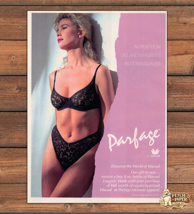 Wacoal Parfage Sheer Black Lace Bra Panty Set Print Ad 1991 1990s