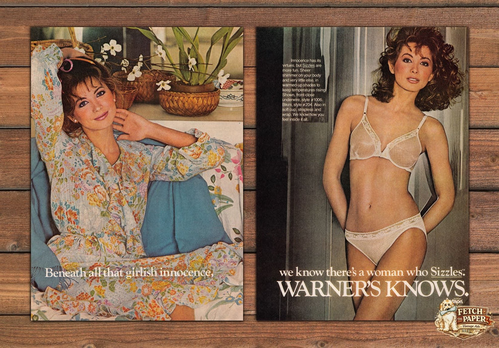Warner's Sizzles Curly Hair Bare Midriff Sheer Bra Print Ad 1981 1980s (2 Pages)