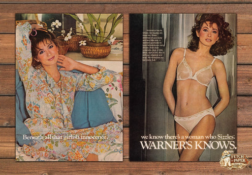 Warner's Sizzles Curly Hair Bare Midriff Sheer Bra Print Ad 1981 1980s (2 Pages)