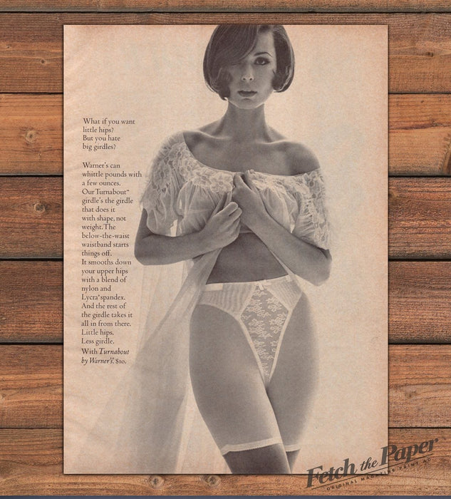 Warner's Turnabout Girdle Lace Robe Bare Shoulders Legs Print Ad 1965 1960s