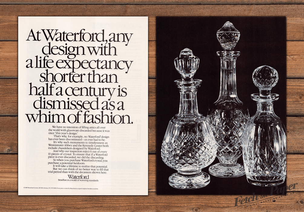 Waterford Crystal Decanters Timeless Design Print Ad 1985 1980s (2pgs)
