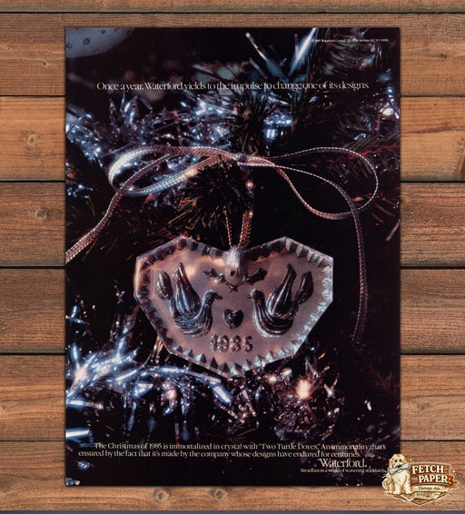 Waterford "Two Turtle Doves" Christmas Tree Ornament 1980s Print Ad 1984