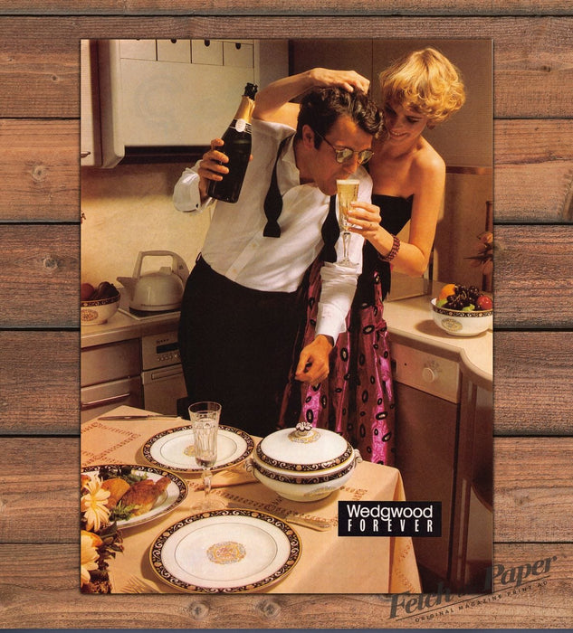Wedgwood Forever Couple Champagne Kitchen Dinnerware Tuxedo Print Ad 1987 1980s