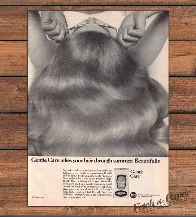 Wella Gentle Care Hair Conditioner Long Flowing Hair Print Ad 1968 1960s