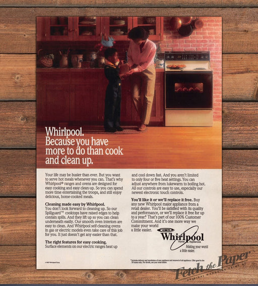 Whirlpool Range Oven Mom Cub Scout Son Brick Kitchen Muffins Print Ad 1987 1980s