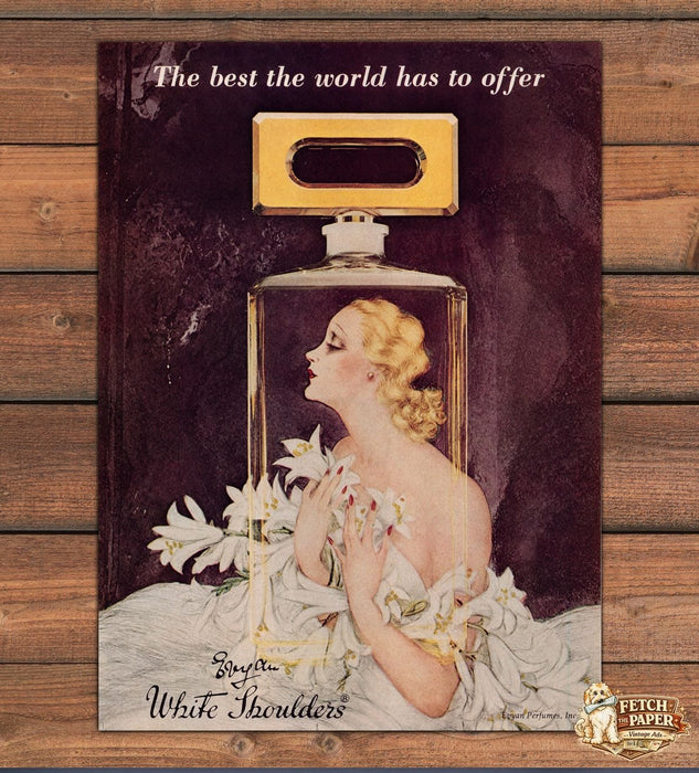 White Shoulders Evyan Perfume Woman Lilies Illustration Print Ad 1979 1970s