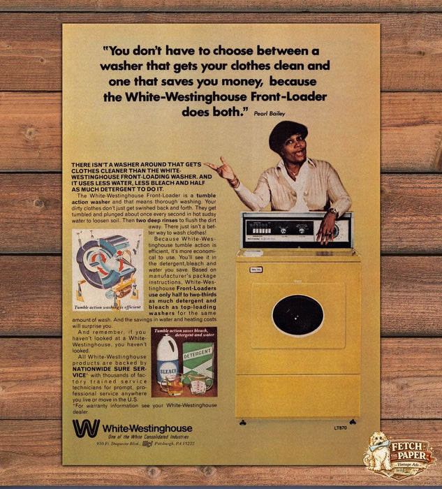 White-Westinghouse Front-Load Washer Pearl Bailey Print Ad 1979 1970s