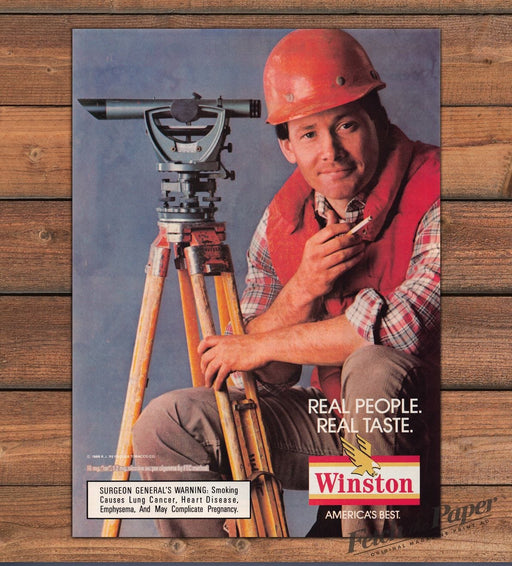Winston Cigarettes Real People Real Taste Surveyor Hard Hat Print Ad 1988 1980s