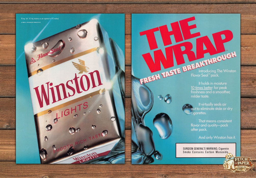 Winston Lights The Wrap Flavor Seal Fresh Taste Pack Print Ad 1991 1990s (2 pg)