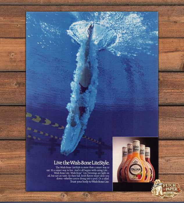 Wish-Bone Lite Italian Dressing Swimmer Diving Pool Print Ad 1988 1980s