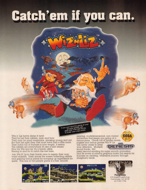 Wiz n' Liz Sega Genesis Video Game 1990s Print Advertisement Ad 1993