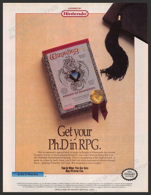 Wizardry Knight of Diamonds Video Game 1990s Print Advertisement 1992