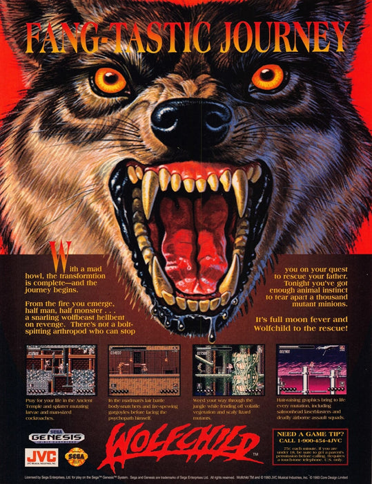 Wolfchild Fang-tastic Journey Video Game 1990s Print Advertisement Ad 1993