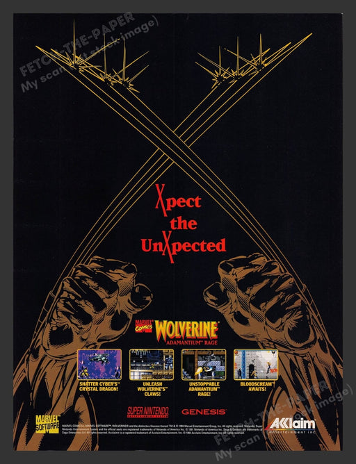 Wolverine Adamantium Rage Marvel Video Game 1990s Print Advertisement Ad 1994