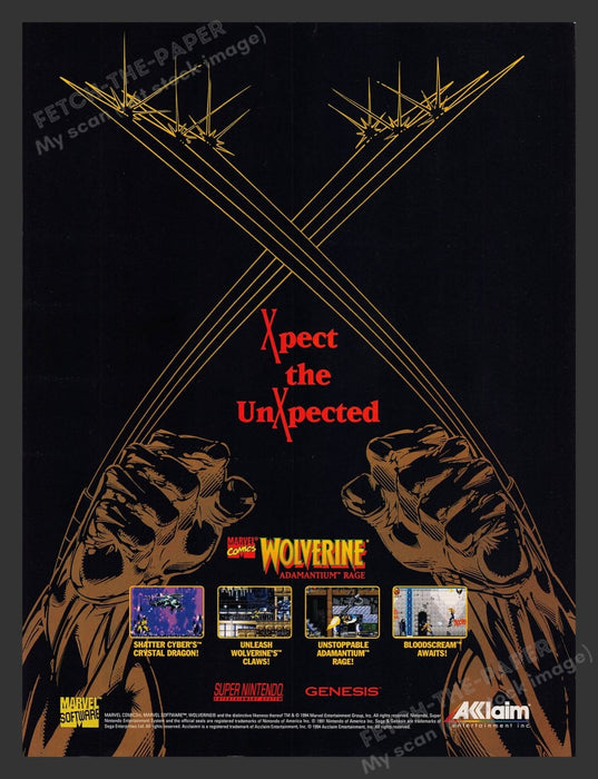 Wolverine Adamantium Rage Marvel Video Game 1990s Print Advertisement Ad 1994
