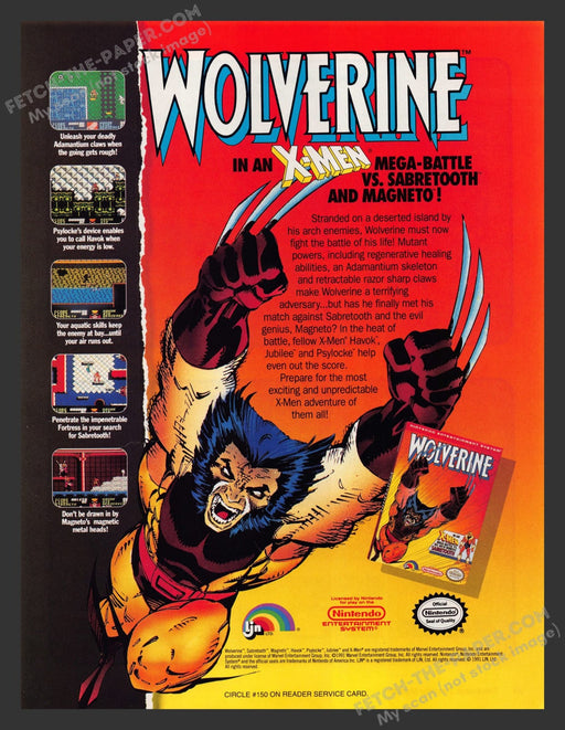 Wolverine X-Men Marvel Video Game 1990s Print Advertisement Ad 1991