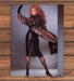 Woman Red Big Hair Fur Coat Leather Skirt Fashion Pose Magazine Photo 1986 1980s