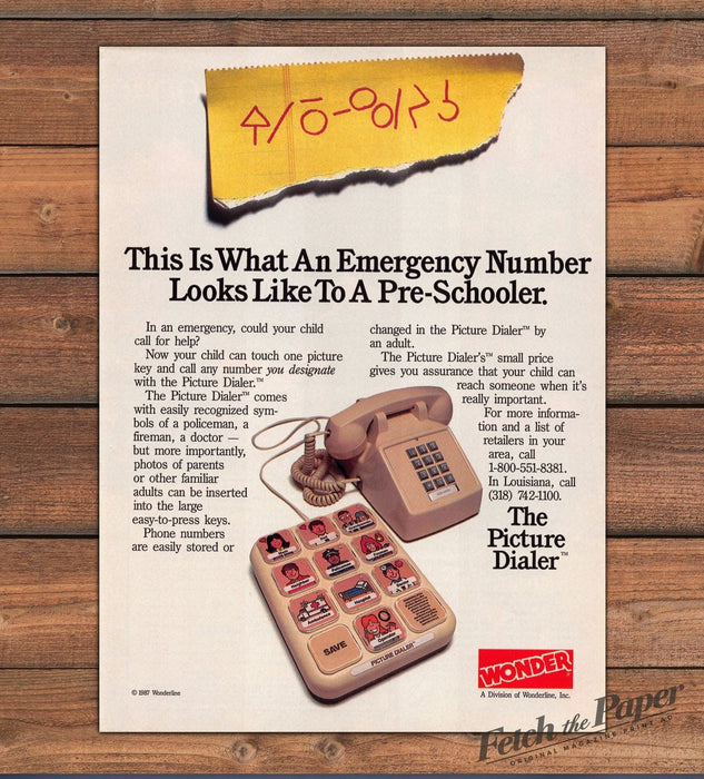 Wonder Picture Dialer Kids Emergency Push Button Telephone Print Ad 1987 1980s