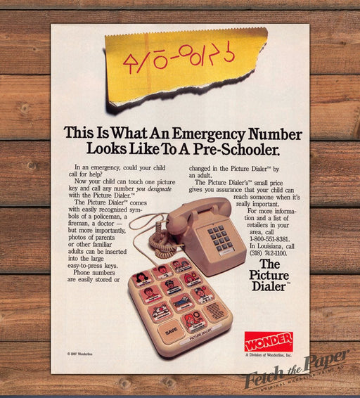 Wonder Picture Dialer Kids Emergency Push Button Telephone Print Ad 1987 1980s