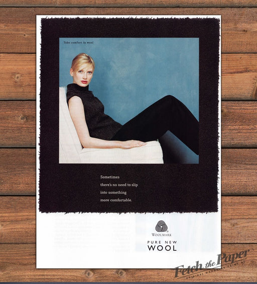Woolmark 1990s Magazine Print Advertisement 1998 Pure New Wool Take Comfort