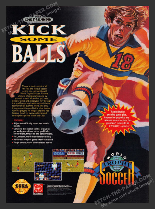 World Trophy Soccer Video Game 1990s Print Advertisement Ad 1992