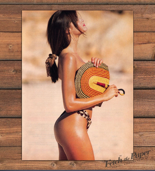 Woven Fan Bikini Bottom Bare Back Ponytail Scarf Beach Magazine Photo 1988 1980s
