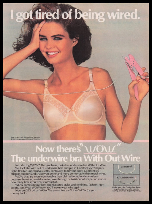 Wow Bra Lingerie 1980s Print Advertisement Ad 1985 Cutting Underwire