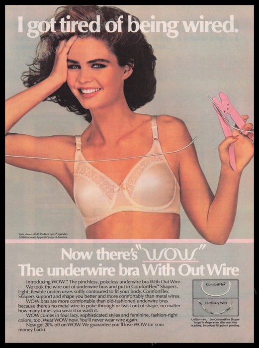 Wow Bra Lingerie 1980s Print Advertisement Ad 1985 Cutting Underwire