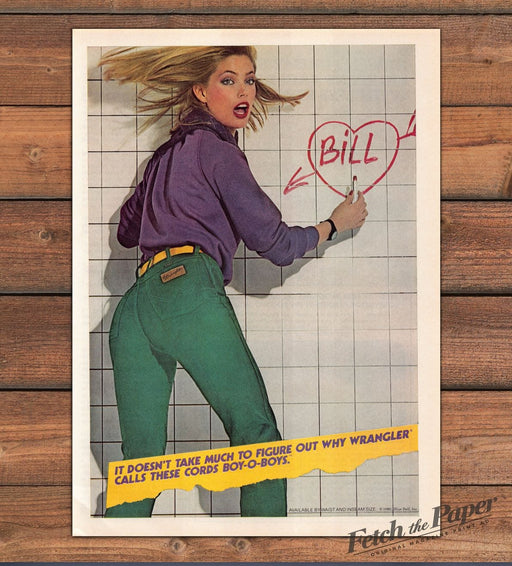 Wrangler Jeans Boy-O-Boys 1980s Print Advertisement Ad 1980 Caught Writing Wall