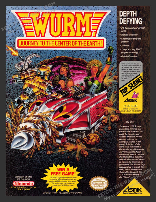 Wurm: Journey to the Center of the Earth Video Game 1990s Print Advertisement Ad