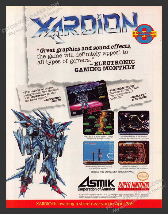 Xardion Video Game 1990s Print Advertisement Ad 1992