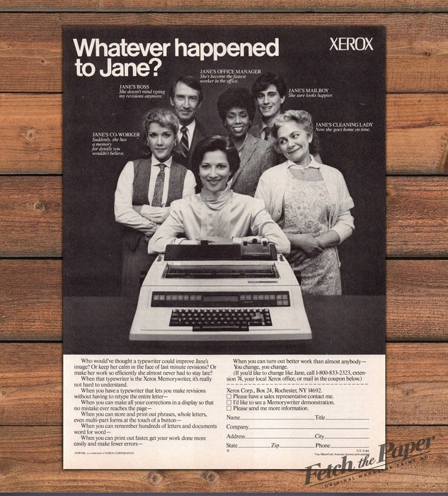 Xerox Memorywriter Whatever Happened To Jane Office Group Print Ad 1984 1980s