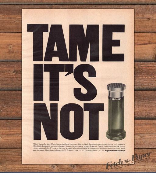 Yardley Jaguar for Men After-Shave Cologne Tame It's Not Print Ad 1965 1960s