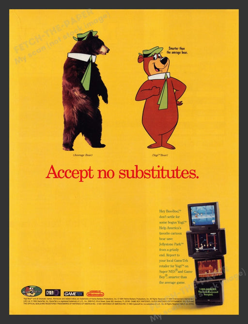 Yogi Bear Save Jellystone Park Video Game 1990s Print Advertisement Ad 1994