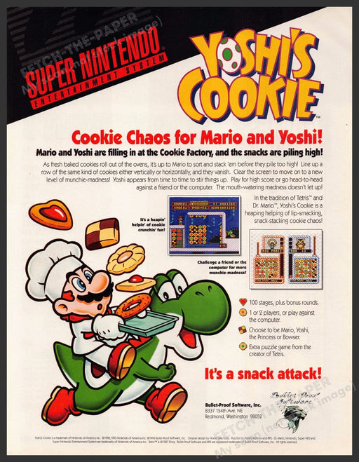 Yoshi's Cookie Video Game 1990s Print Advertisement Ad 1993
