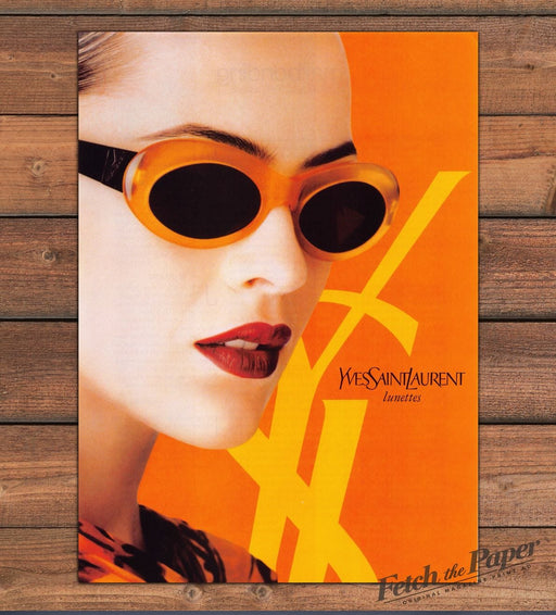 Yves Saint Laurent Lunettes Orange Sunglasses Red Lips Model Print Ad 1997 1990s