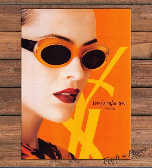 Yves Saint Laurent Lunettes Orange Sunglasses Red Lips Model Print Ad 1997 1990s