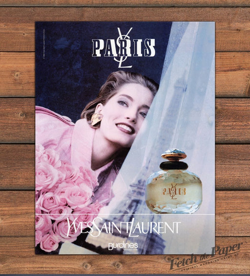 Yves Saint Laurent Paris Perfume Romantic Roses Eiffel Print Ad 1992 1990s