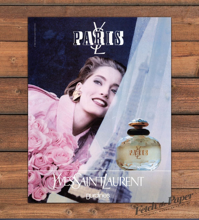 Yves Saint Laurent Paris Perfume Romantic Roses Eiffel Print Ad 1992 1990s