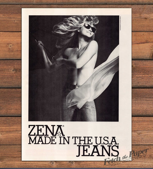 Zena Jeans 1980s Print Advertisement Ad 1986 Model Sunglasses