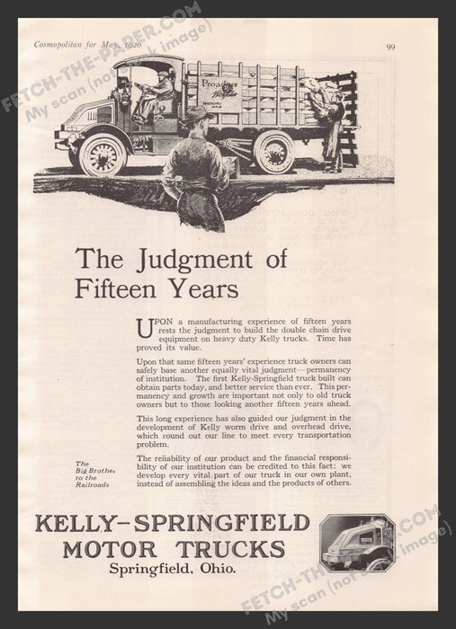 1920 Print Advertisement Kelly-Springfield Motor Trucks Heavy Duty Ad.