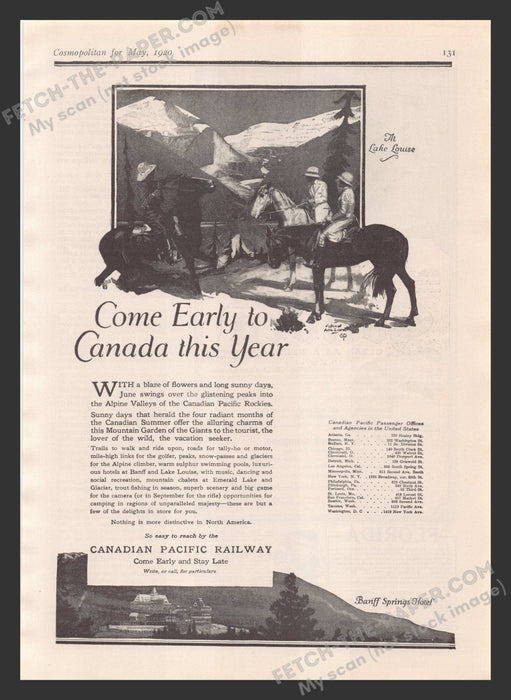 1920 Advertisement Canadian Pacific Railway Banff Springs Hotel Travel Internati.